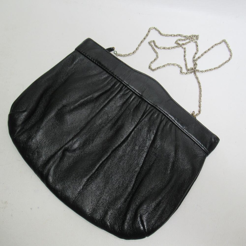 Vtg Ande Shoulder Handbag S Black Pleated Leather Pouch Convert Clutch Purse Bag